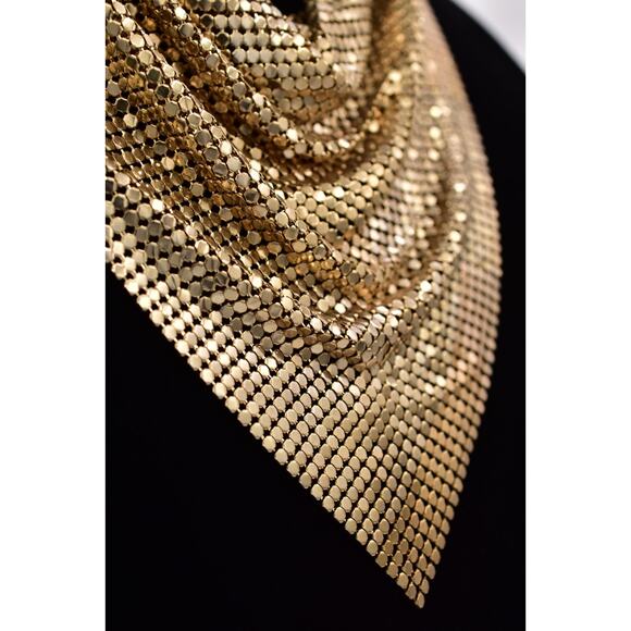 PA Vintage Mesh Chainmail Bib Choker Necklace Gold Chunky Signed 1990s BinBD - Picture 5 of 12